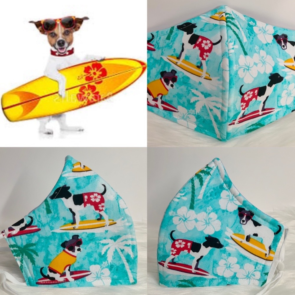Surfer dogs in Hawaii designer adult face mask